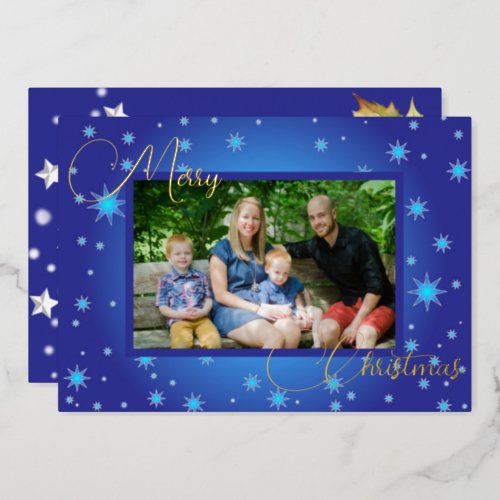 Ice Blue Family Photo Christmas Greeting Foil Holiday Card