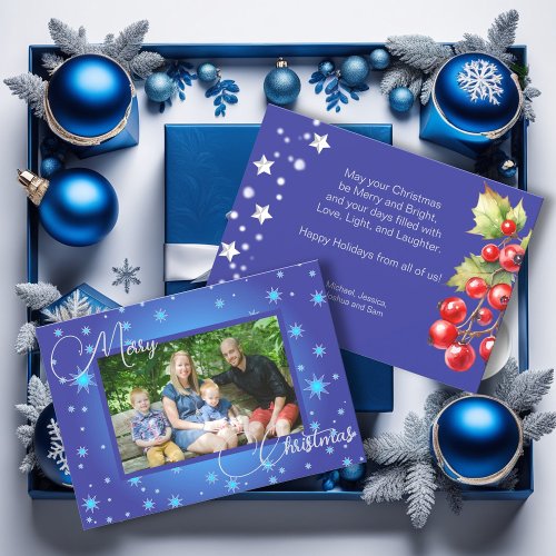 Ice Blue Family Photo Christmas Greeting Holiday Card