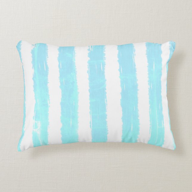 Ice Blue Faux Shimmer Watercolor Stripes Pattern Accent Pillow (Front)