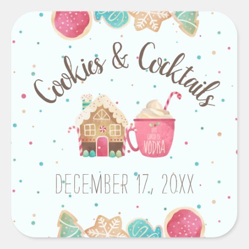 Ice Blue Festive Cookie Exchange Cocktail Party Square Sticker