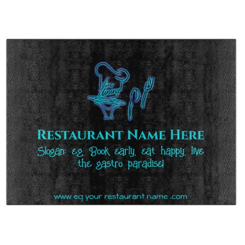 Ice blue fine dining restaurant logo cutting board