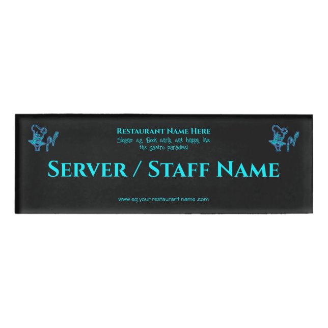 Ice blue fine dining restaurant logo name tag (Front)