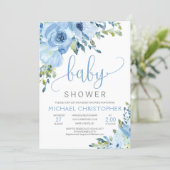 Ice Blue Floral Boy Baby Shower Invitation (Standing Front)