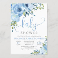 Ice Blue Floral Boy Baby Shower Invitation