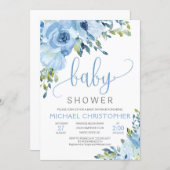 Ice Blue Floral Boy Baby Shower Invitation (Front/Back)