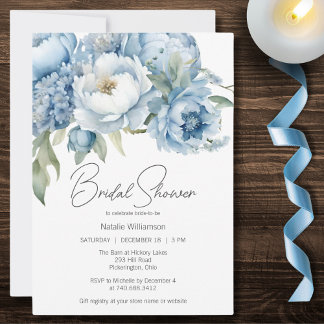 Ice Blue Floral Bridal Shower Invitation