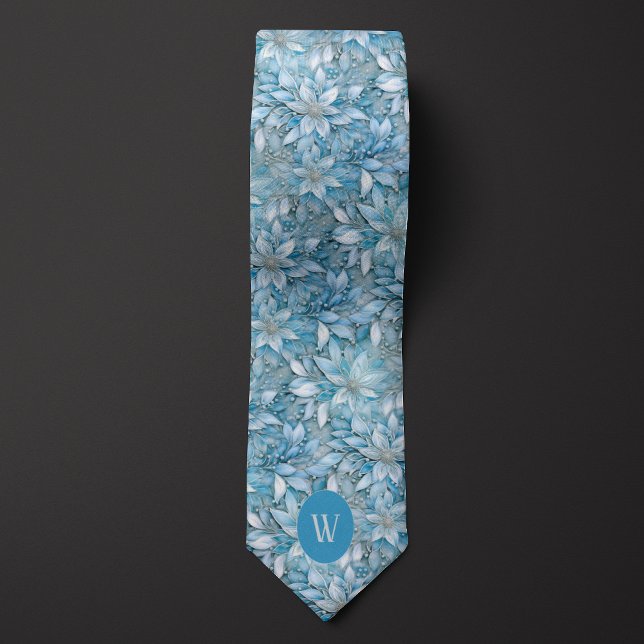 Ice Blue Floral Monogram Neck Tie (Creator Uploaded)