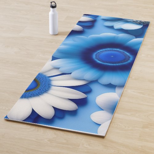 Ice blue flowers texture yoga mat