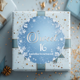 Ice Blue Frost Fairytale Winter Snow Sweet 16 Chic Classic Round Sticker