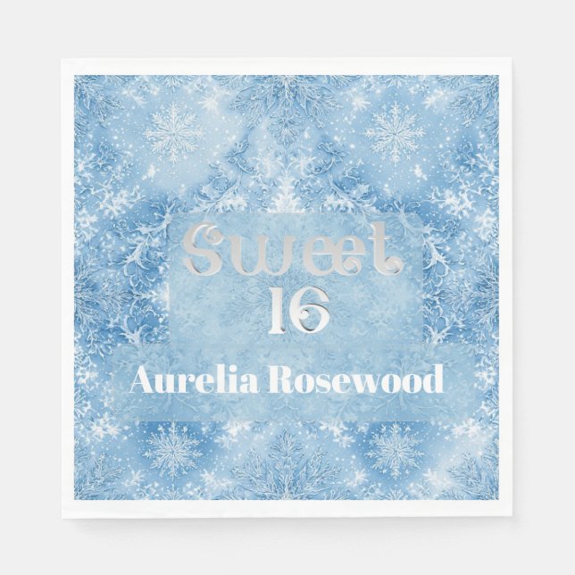 Ice Blue Frost Fairytale Winter Snow Sweet 16 Chic Napkins (Front)