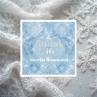 Ice Blue Frost Fairytale Winter Snow Sweet 16 Chic Napkins