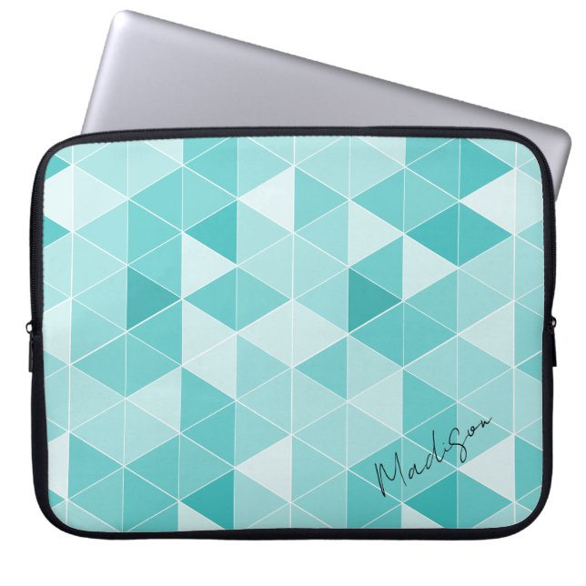 Ice blue geometric triangle pattern custom 15" laptop sleeve (Front)