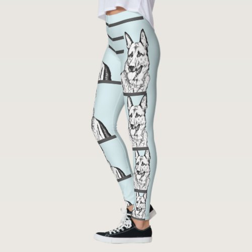 Ice Blue German Shepherd Dog Leggings