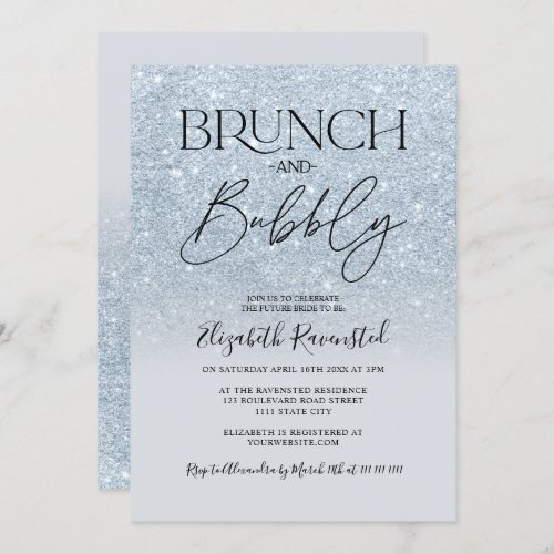 Ice blue glitter chic brunch bubbly bridal shower invitation