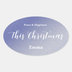 Ice Blue Glitter Christmas Sticker - Personalized