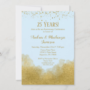 Ice Blue Gold Confetti Anniversary Invitation