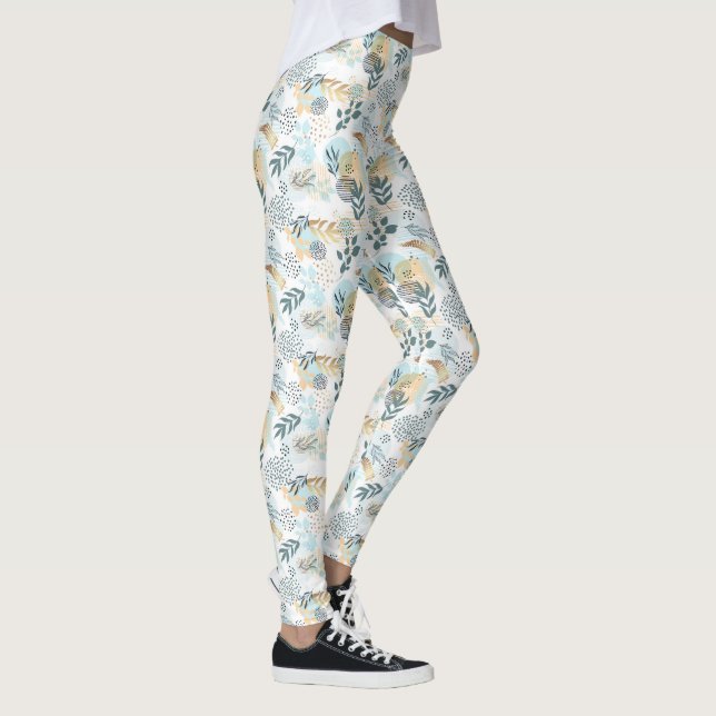 Ice blue gold white foliage pattern leggings (Right)