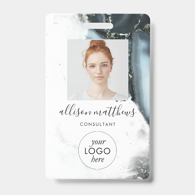 Ice Blue Gray Black Marble Background  Badge (Front)