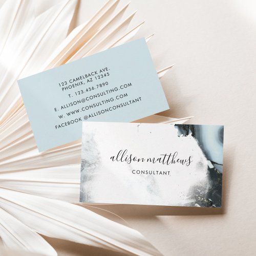 Ice Blue Gray Black Marble Background Business Card