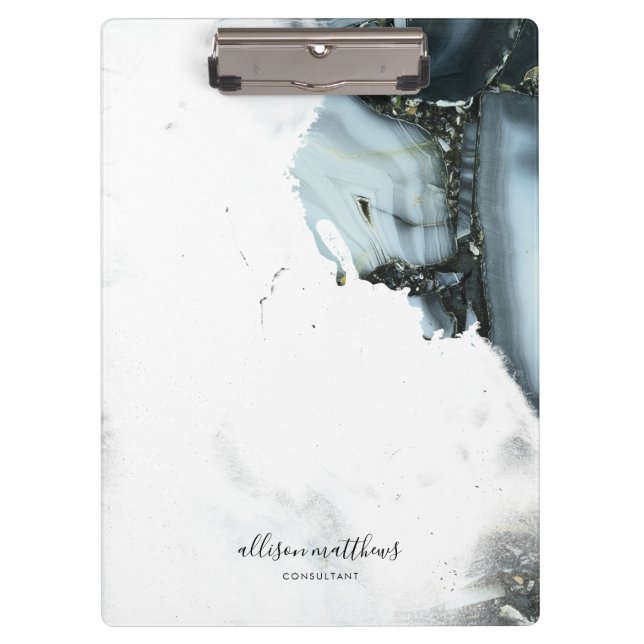 Ice Blue Gray Black Marble Background Clipboard (Front)