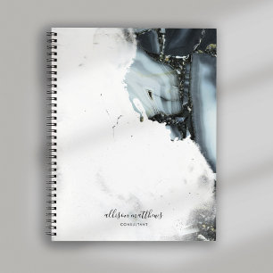 Ice Blue Gray Black Marble Background Notebook
