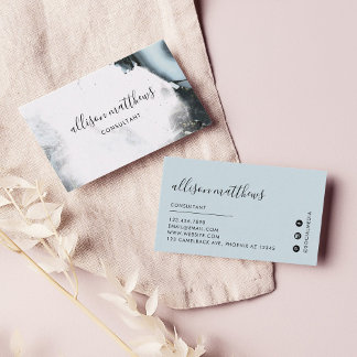 Ice Blue Gray Black Marble Background Social Media Business Card