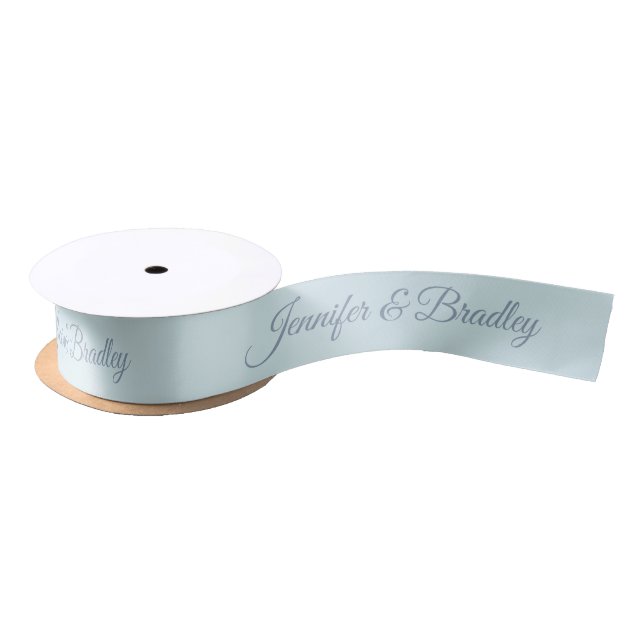 Ice Blue Gray Elegant Wedding Personalized Name Satin Ribbon (Spool)