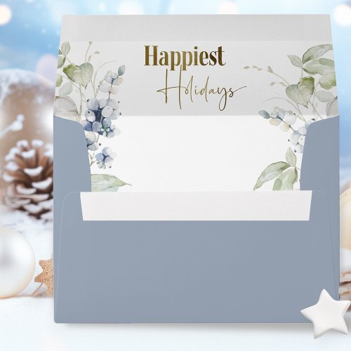 Ice Blue Happiest Holidays Elegant Holiday Envelope