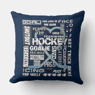 Ice Blue Heart Hockey Words White Logo 2 Throw Pillow