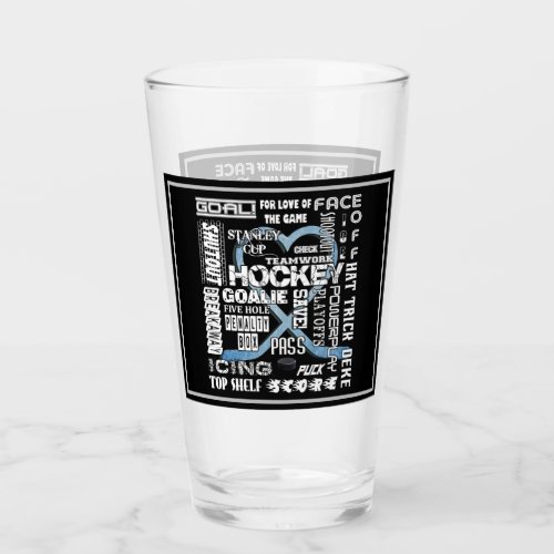 Ice Blue Heart Hockey Words White Logo Glass