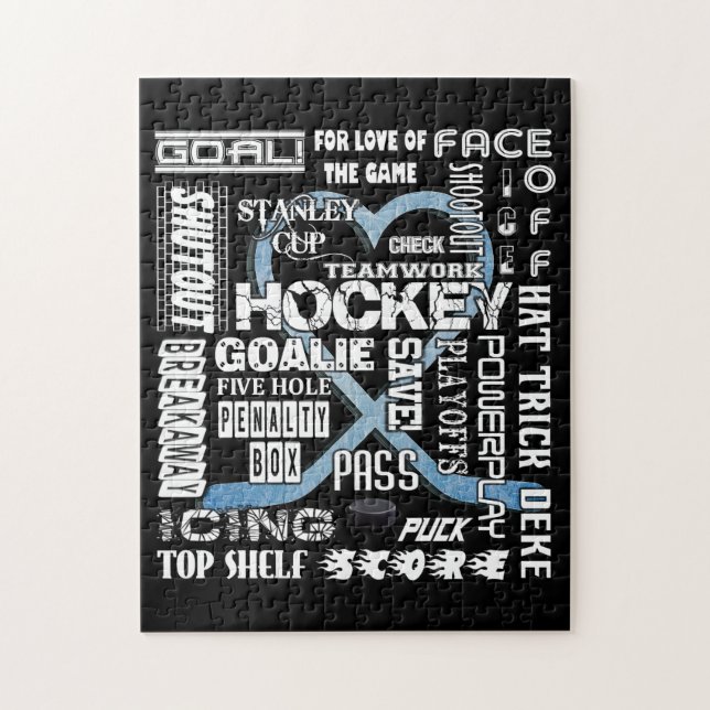Ice Blue Heart Hockey Words White Logo Jigsaw Puzzle (Vertical)
