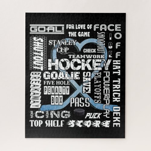 Ice Blue Heart Hockey Words White Logo Jigsaw Puzzle