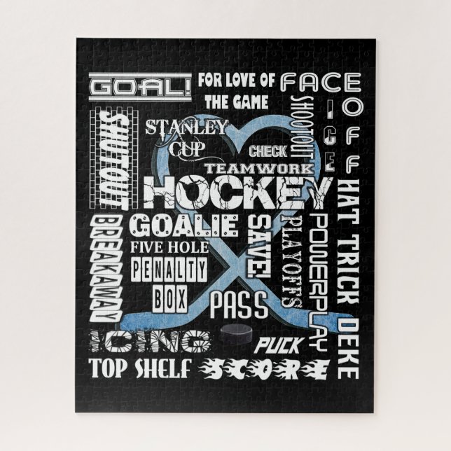 Ice Blue Heart Hockey Words White Logo Jigsaw Puzzle (Vertical)