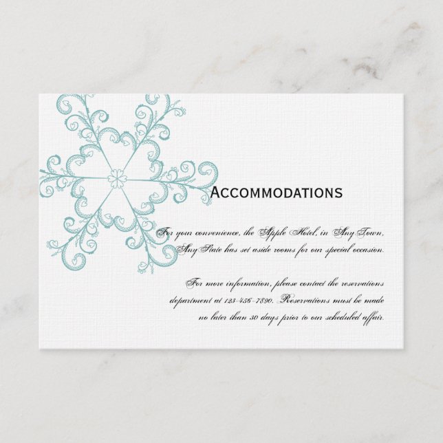 Ice Blue Heart Snowflake Wedding Insert Card (Front)