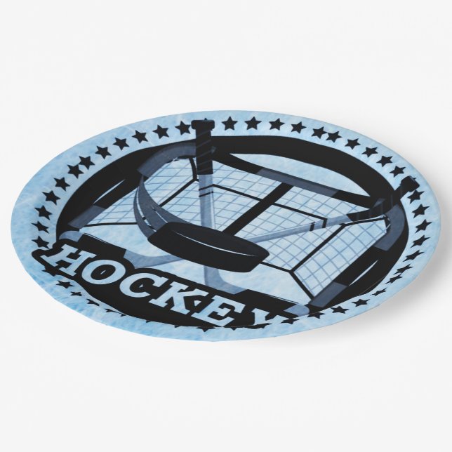 Ice Blue Hockey  Paper Plates (Angled)