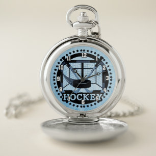 Ice Blue Hockey Pocket Watch