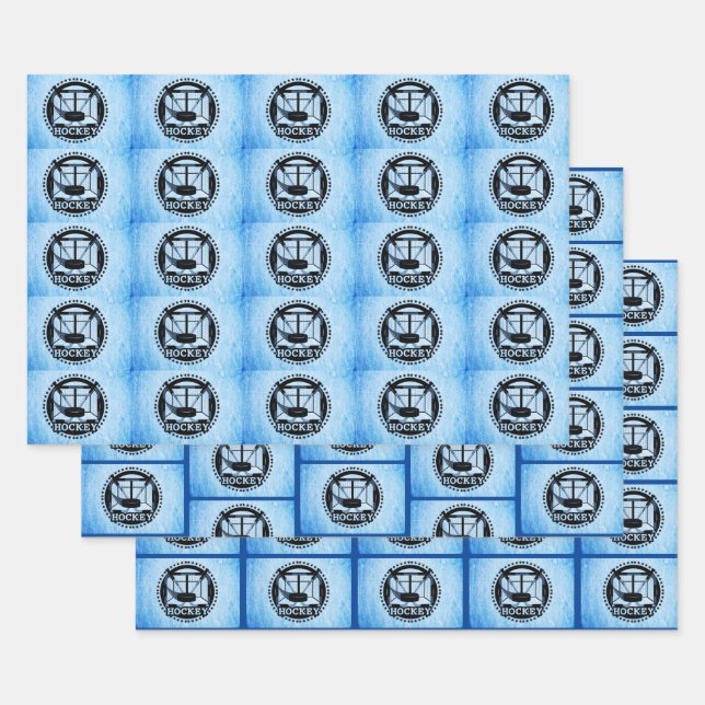 Ice Blue Hockey   Wrapping Paper Sheets (Set)