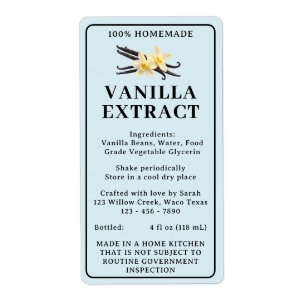 Ice Blue Homemade Cottage Vanilla Extract Label