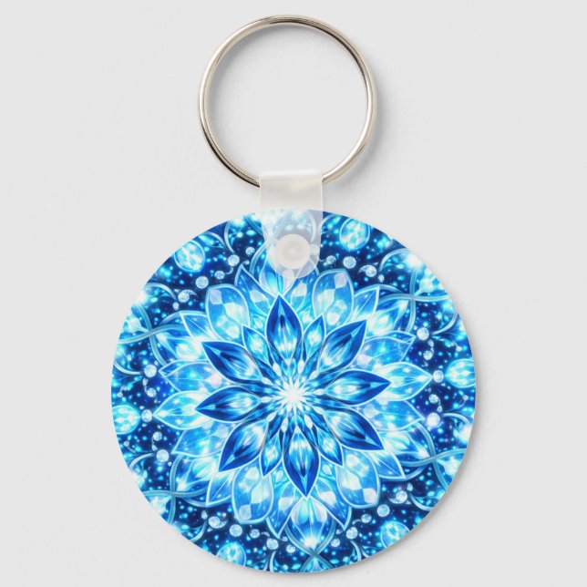 Ice Blue Kaleidoscope Mandala - Frost Glow Keychai Keychain (Front)