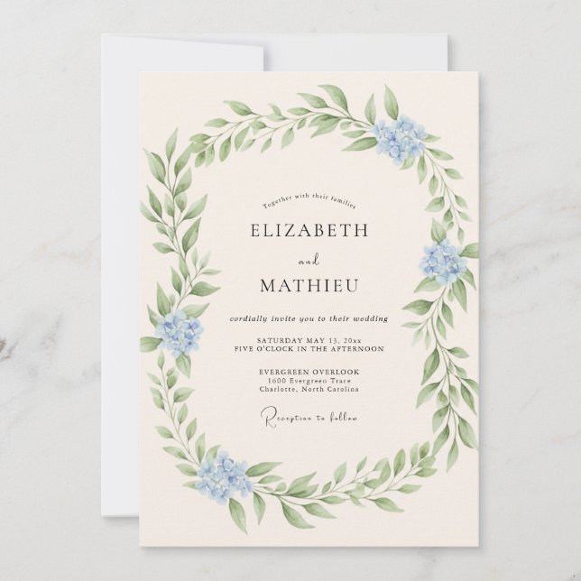 Ice Blue Leafy Wedding Invitation (Front)