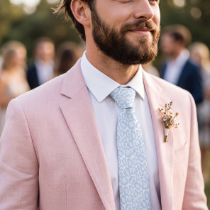 Ice Blue Leopard Print Neck Tie