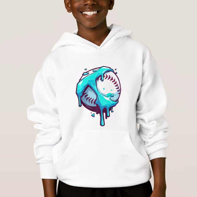 Ice Blue Melting Baseball Drip  Hoodie (Front)