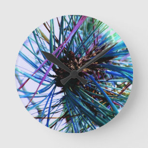 Ice Blue Monkey Puzzle Tree in Winter Round Clock