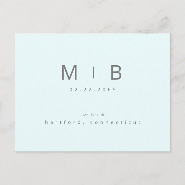 Ice Blue Monogram Wedding Save the Date  Postcard (Front)