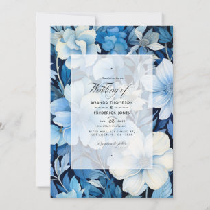 Ice Blue, Navy and White Floral Wedding Invitation