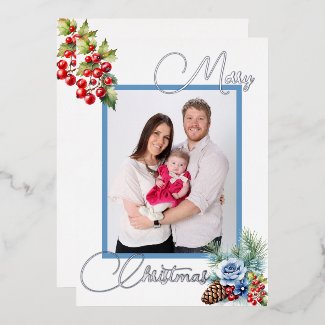Ice Blue on White with Berries Christmas Greeting