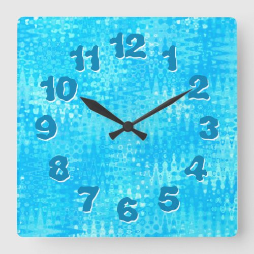 Ice Blue Organic Pattern Wobbly Numbers Square Wall Clock