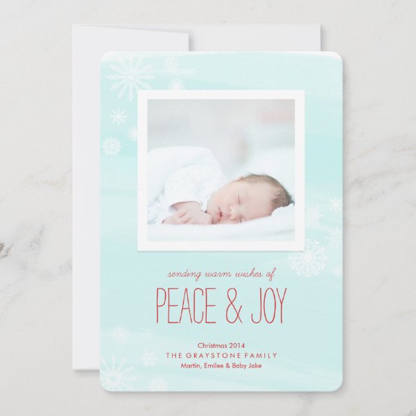 Ice Blue Peace & Joy Photo Holiday Card