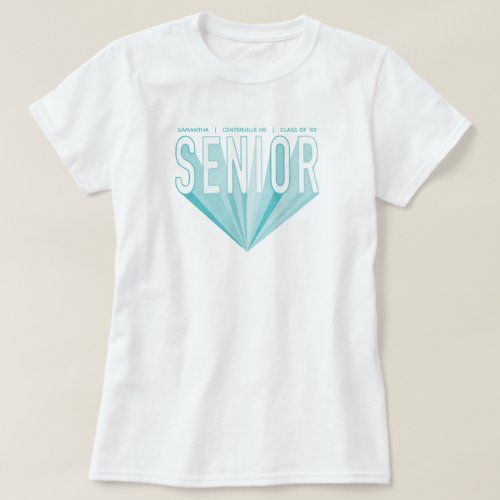 Ice Blue Pencil Sketch Senior Radiating Letters T_Shirt