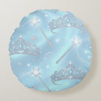 Ice Blue Princess Tiara Magic Wand Decorative Pill Round Pillow